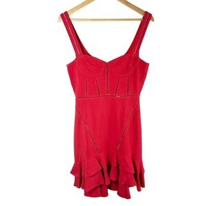 Jonathan Simkhai Crepe Combo Mini Ruffle Dress US 8 Fire Red